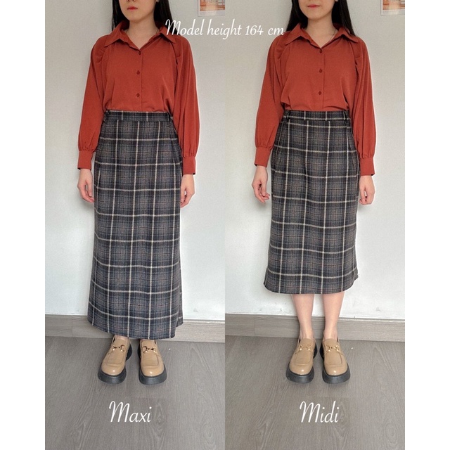 KANON - Amber Pencil Flannel Skirt - Rok midi dan maxi pensil flanel model vintage korean look hijab friendly