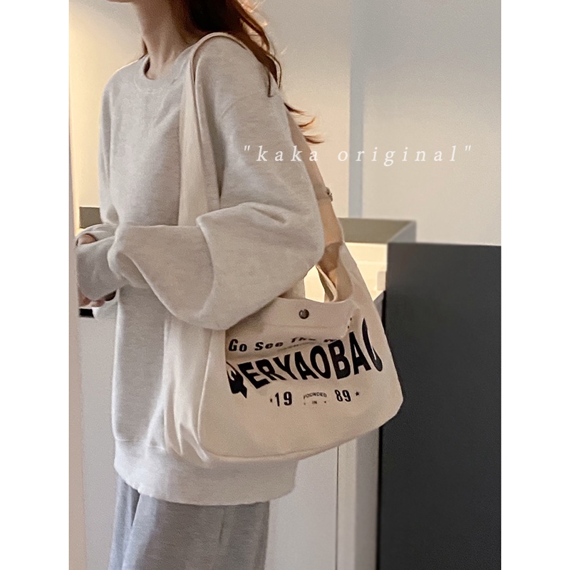 Suhao tas kanvas kasual wanita 2021 baru trendi fashion alfabet tote bag all-match tas messenger kapasitas besar