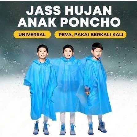 Jas Hujan ANAK anak kecil unisex ponco poncho peva tebal plastik laki laki perempuan
