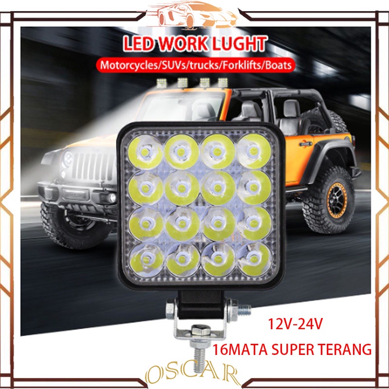 Lampu Tembak Sorot LED Worklight 16Mata 27Watt 12V&amp;24V Kotak&amp;Bulat Mobil&amp;Motor