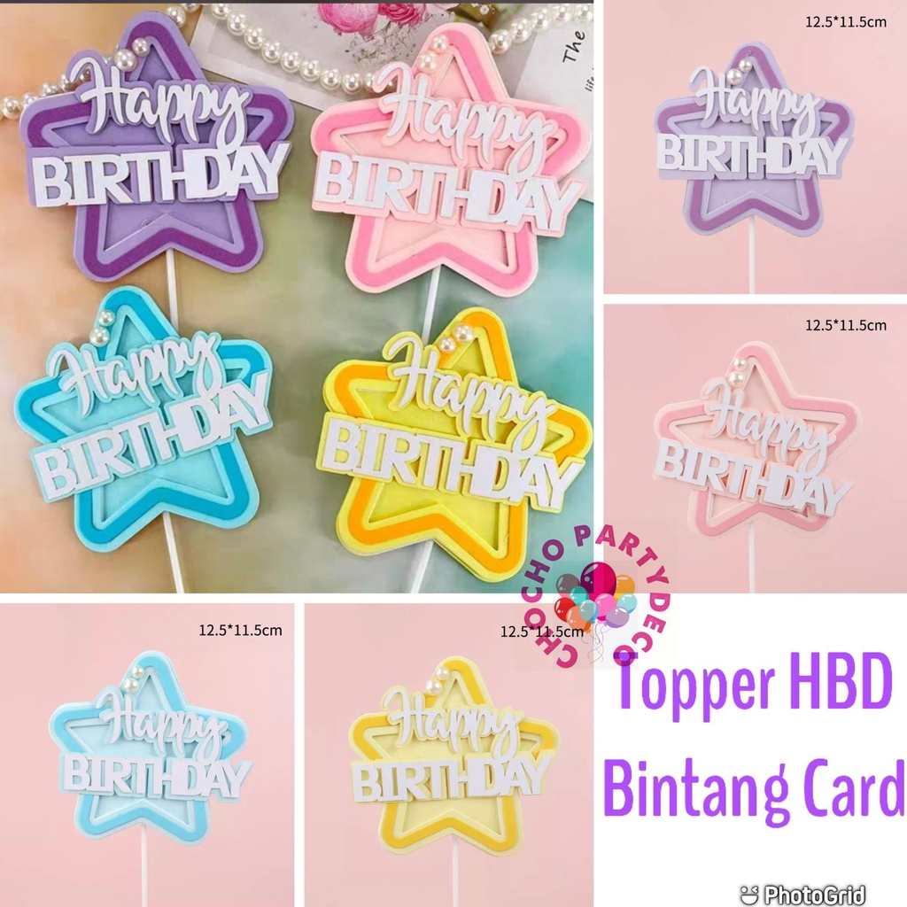 Topper Happy Birthday BINTANG CARD / Topper kue Happy Birthday Bintang / Topper bintang