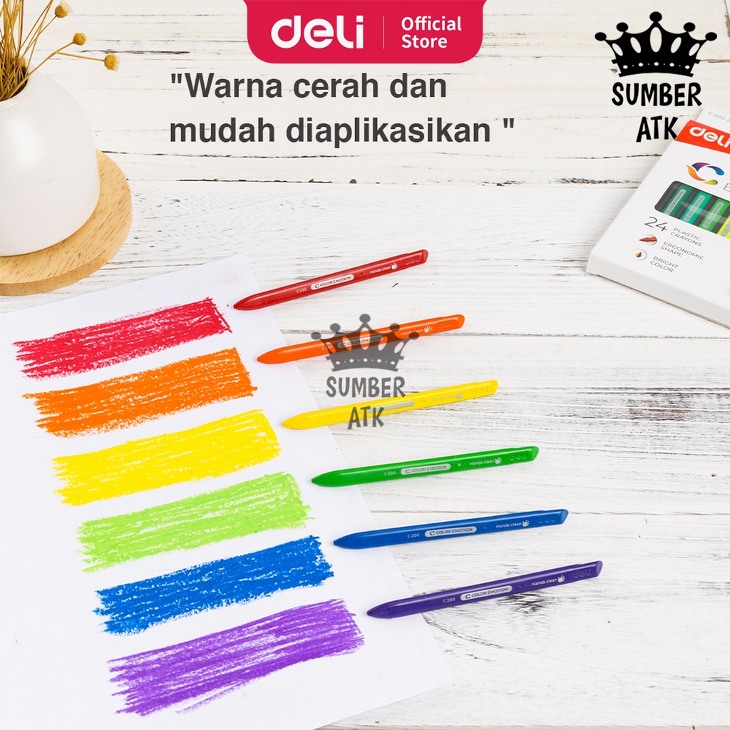 

HJK Clean Crayon 12 , 18 , 24 WARNA Deli Krayon Plastic 24 Warna Cerah Bentuk segitiga ergonomis