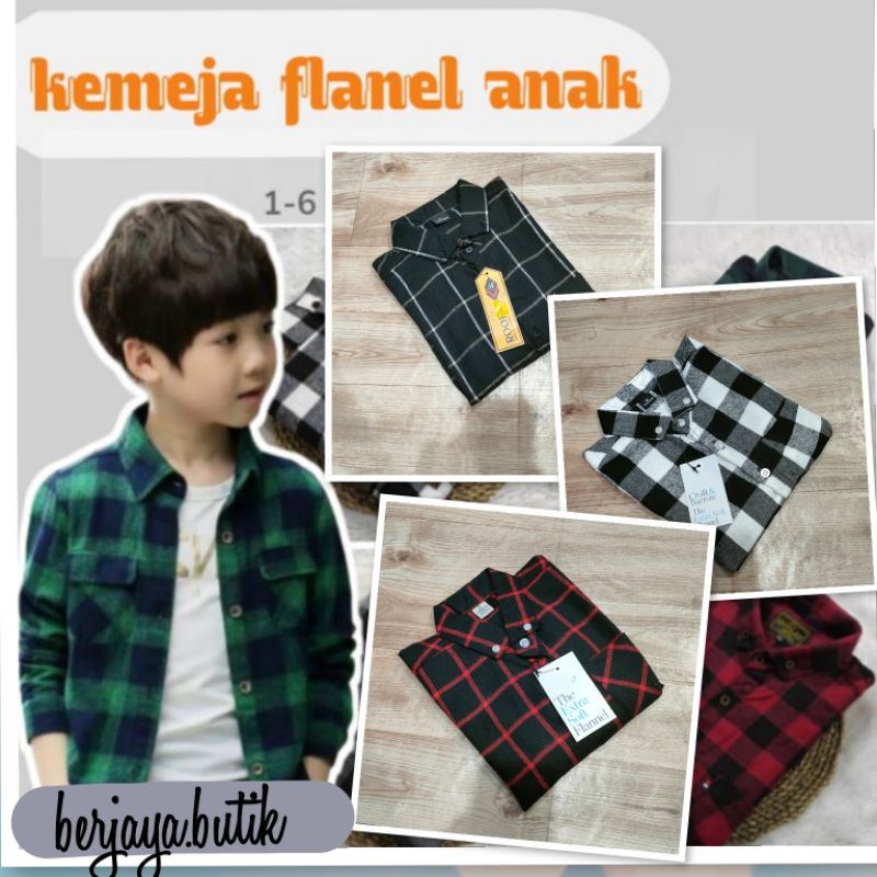 kemeja kotak anak laki laki cowok lengan panjang flanel untuk 2 - 5 tahun