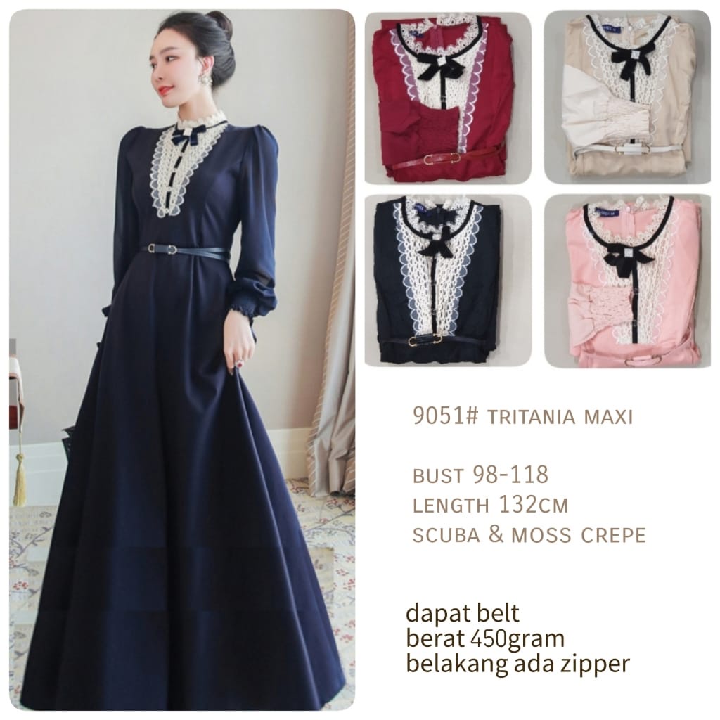 YR 3M 9051 TRITANIA MAXI DRESS DAPAT BELT PREMIUM FASHION IMPORT THREE M