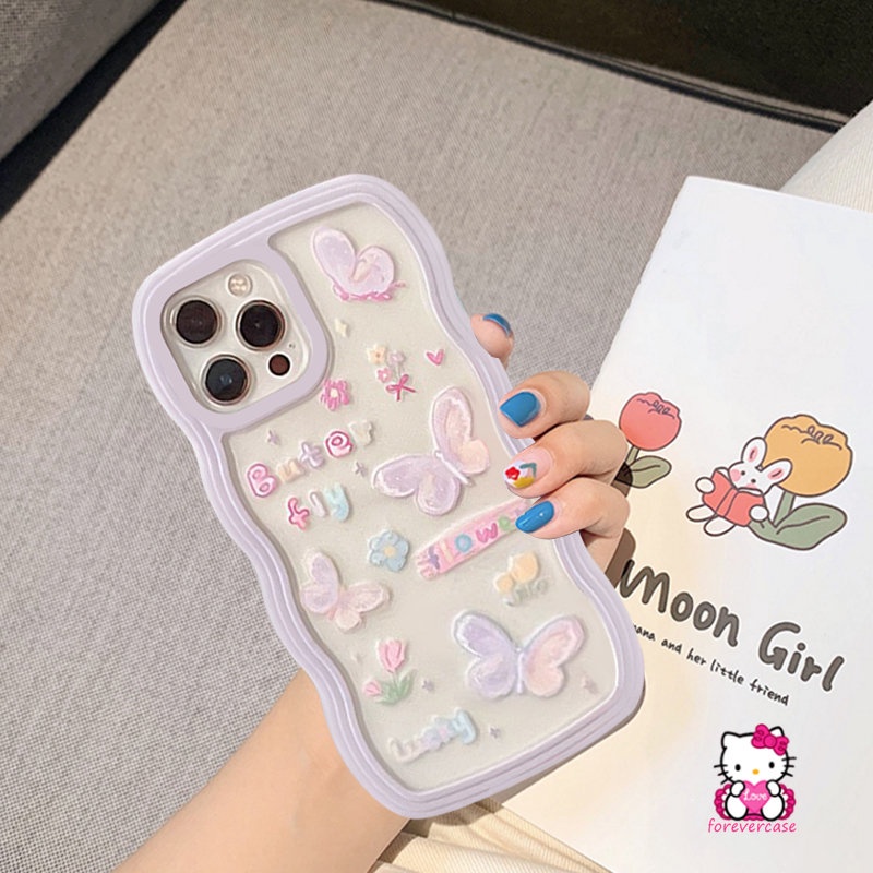 Soft Case TPU Shockproof Motif Kartun Kupu-Kupu Untuk iPhone 11 Pro Max 7Plus 8Plus 12 13 14 Pro Max XR X XS Max 6 7 8 6s 14 Plus SE 2020