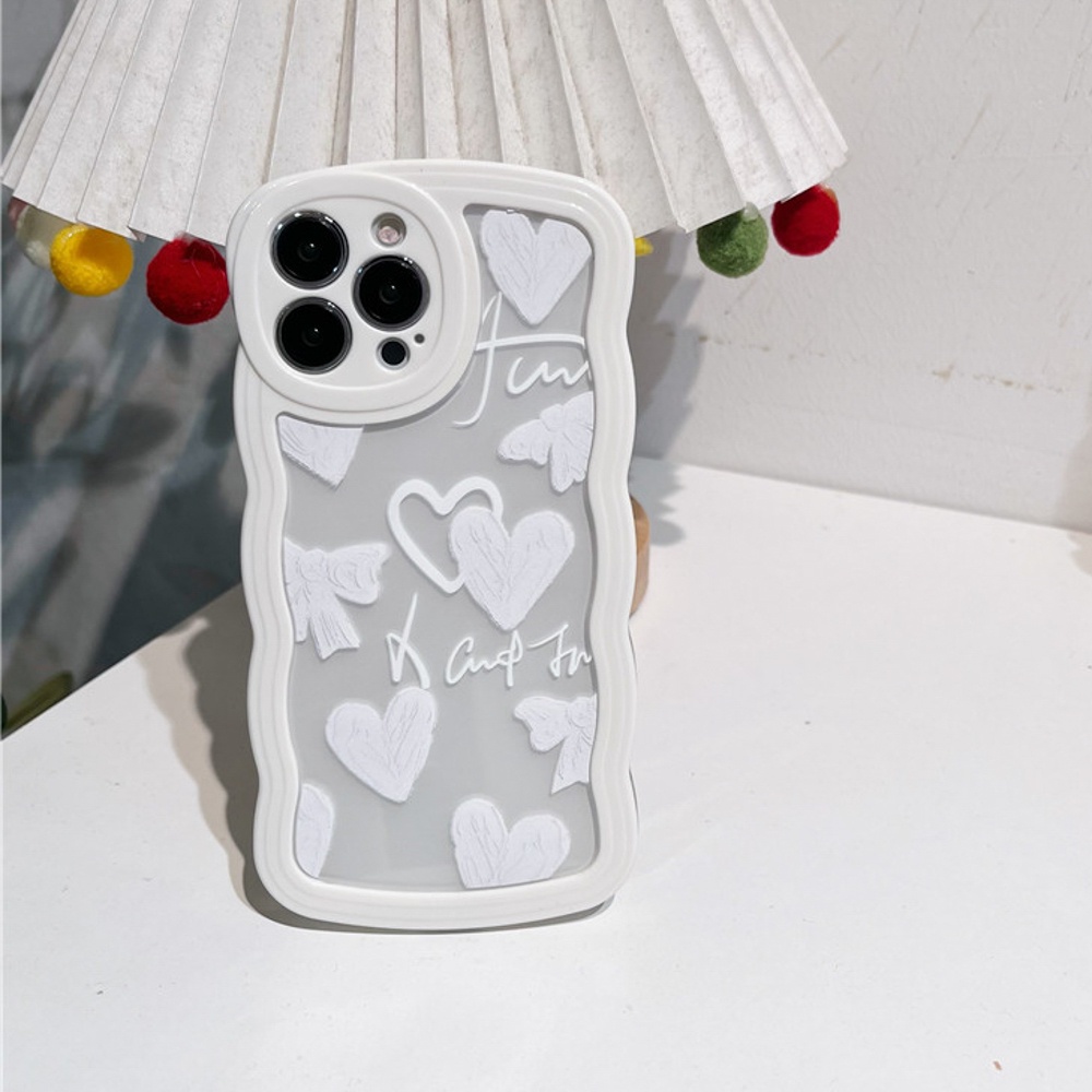 Case Motif Gelombang Hati Putih Kompatibel Untuk14 13 12 11 Pro Max7 8 Plus XR X XS Max Se2020 2022 Casing Ponsel Bening Soft Cover