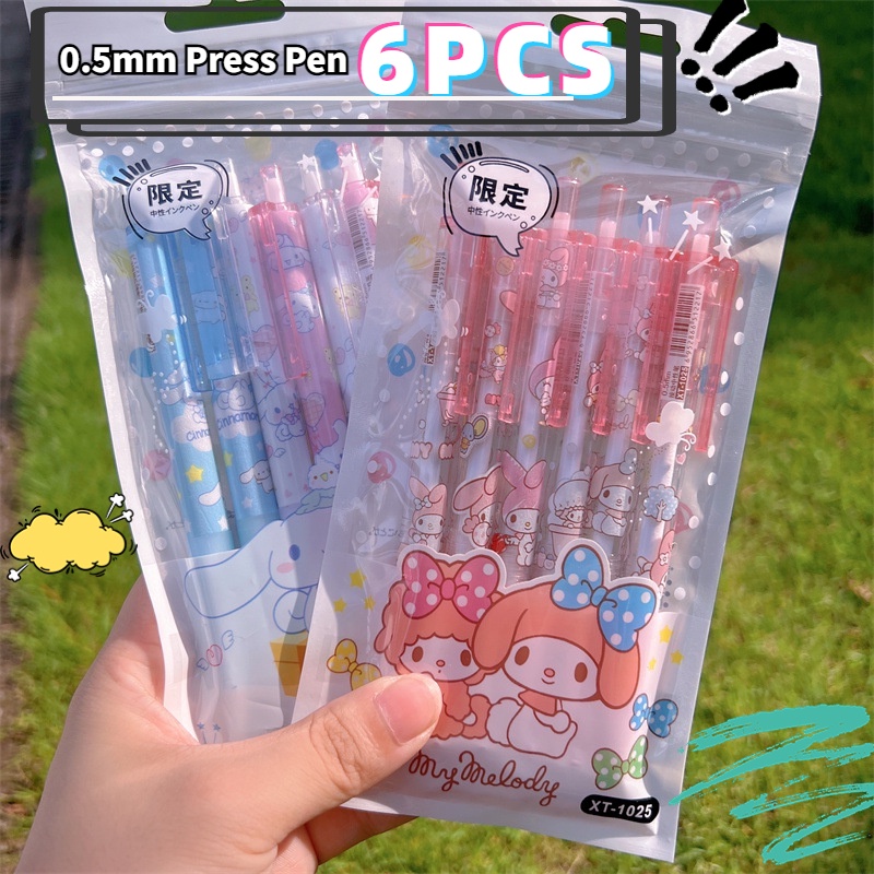 6pcs Pulpen Gel 0.5mm Dengan Hiasan Sanrio Lucu Untuk Sekolah / Kantor