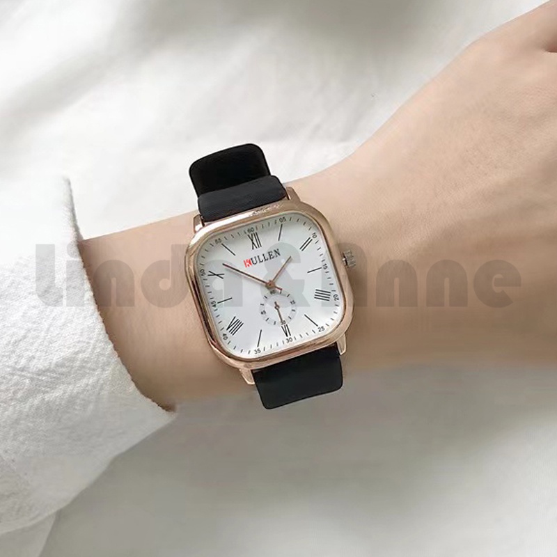 Jam Tangan Wanita Analog Quartz Pria Modis Dial Kotak Casual Fashion Murah