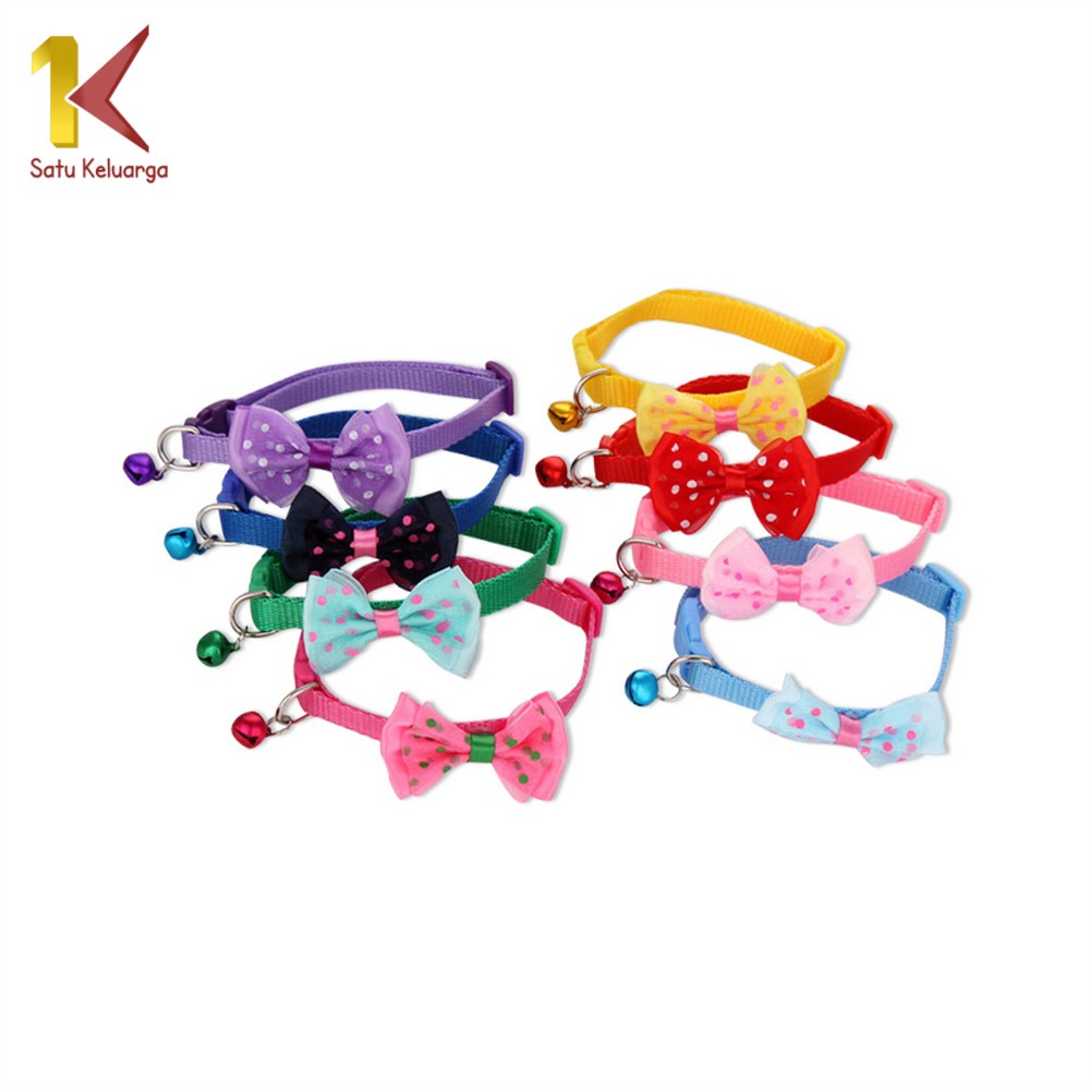 Satu Keluarga Kalung Kucing Anjing Lonceng Motif Polos Pita Love C567 Kalung Pita Lonceng Aksesoris 