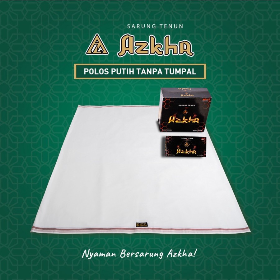 Sarung Tenun Azkha Polos Putih Tanpa Tumpal / Sarung Pria Tenun Polos Dewasa Sholat Pria Sarung Puti