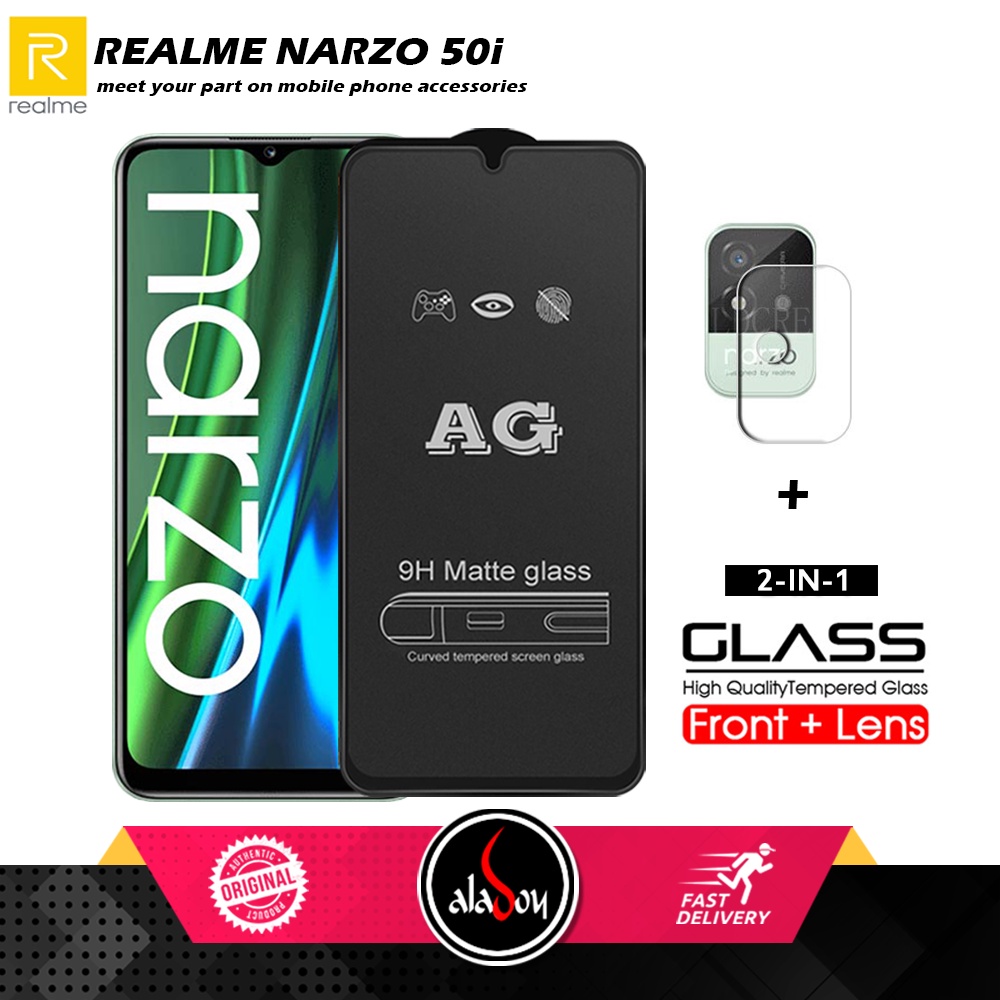 Realme Narzo 50i PAKET 2IN1 Tempered Glass Matte Anti Glare Full Layar dan Tempered Glass Kamera