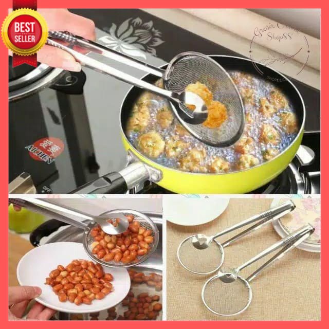 GOS A208 - Pencapit dan Tirisan Gorengan / Pencapit Gorengan 2 in 1 / Penjepit dengan Tirisan Bahan Stainless Steel