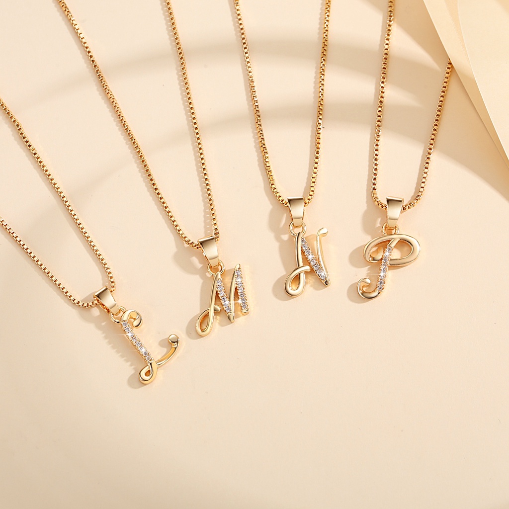 Y877 【Barang spot】Kalung Titanium Huruf Wanita Anti karat Lapis Emas 18k Berlian Zircon Perhiasan Anti luntur