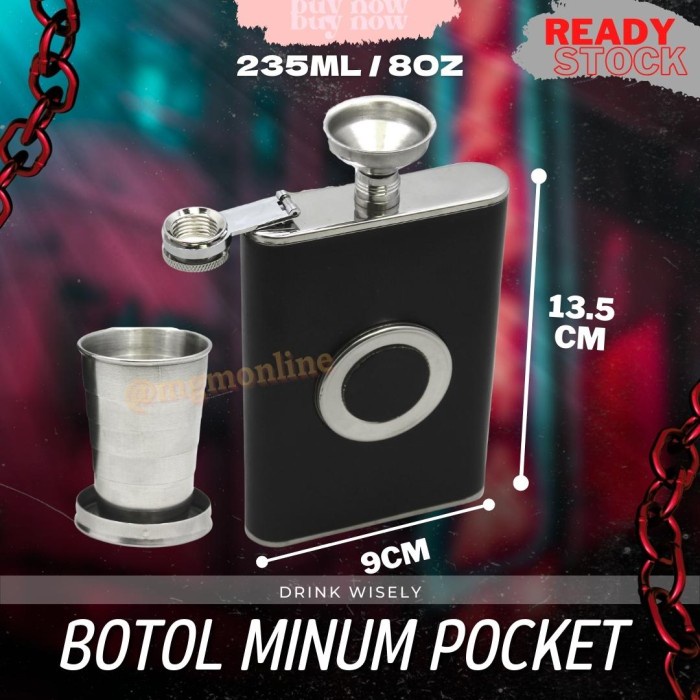 Botol pocket Stainless dengan glass 235ml Hip Flask 8oz liquor minuman