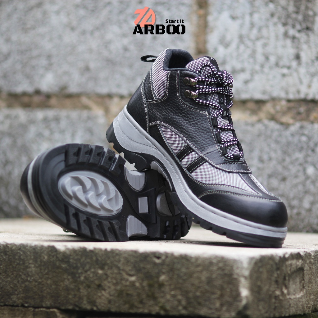 Promo Sepatu Boot Safety Model CH27 Casual Kulit Sapi Asli Ujung Plat Besi Merk Arboo Footwear
