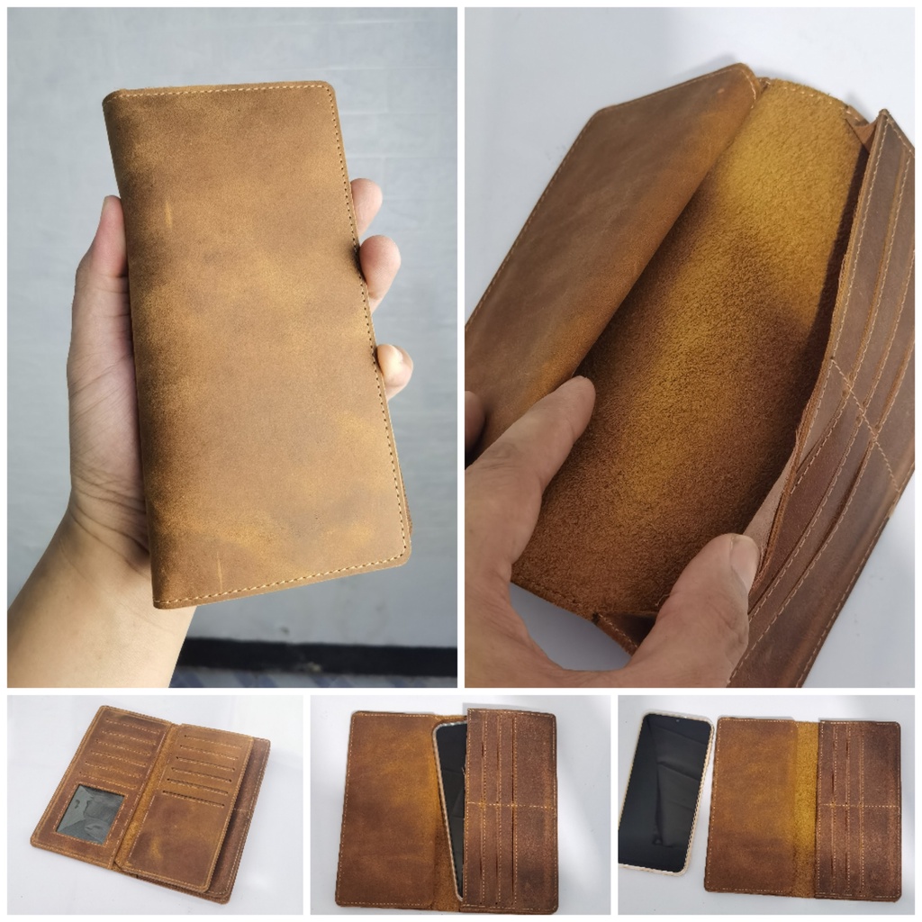 Dompet Kulit Asli LIPAT Pria Casual CRAZY HORSE Black Brown Dark Original Khas Kota Garut