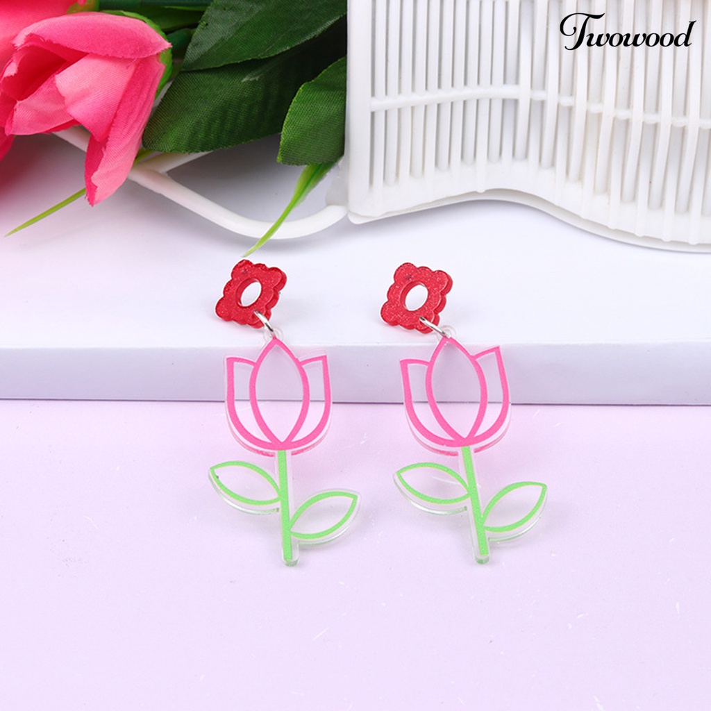 1 Pasang Anting Stud Desain Kartun Bunga Plum Bentuk Persegi Model Hollow Out Untuk Harian