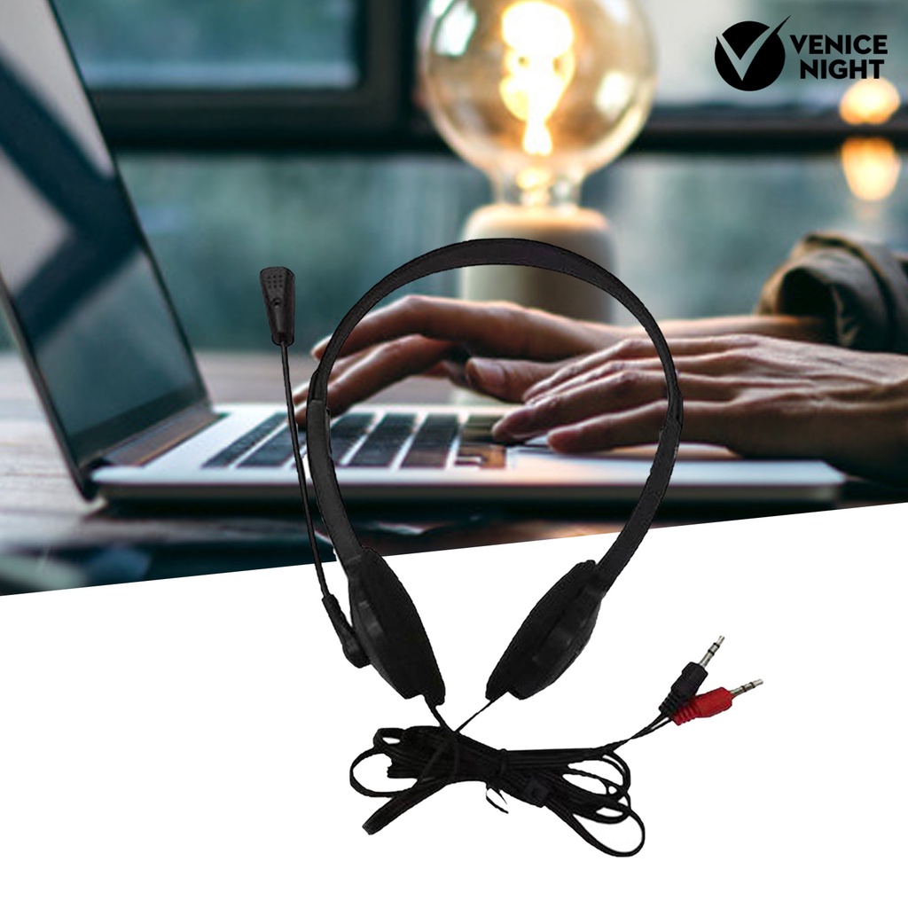 (VNEP) (Berkabel) Headphone Universal dengan Mic Plastic 3.5mm Over-ear Stereo Headset untuk Rumah