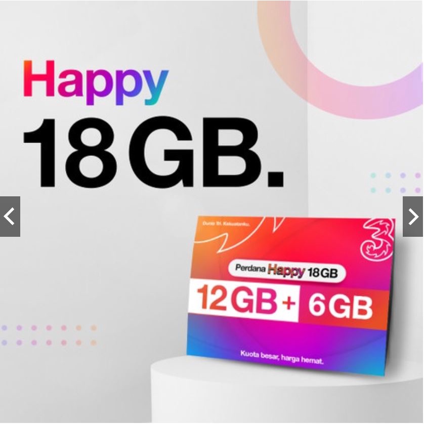Kartu Perdana Kuota Internet TRI HAPPY 18 GB 30 HARI TRI HAPPY 18 GB