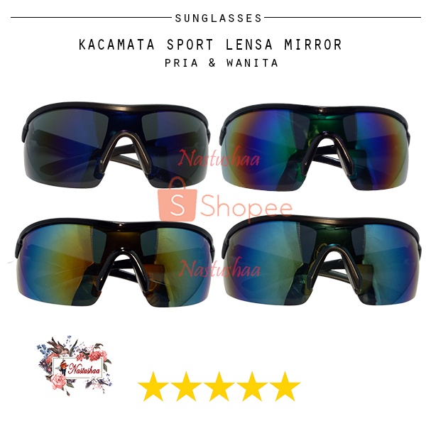 Kacamata Olahraga Model Wraparounds Semi Rimless Kacamata Sporty Lensa Mirror Anti UV Outdoor Unisex