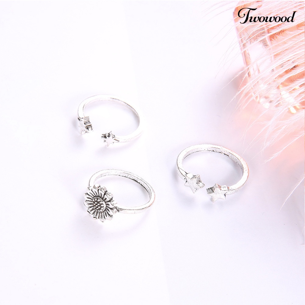 3pcs / Set Cincin Knuckle Midi Model Terbuka Motif Bunga Matahari Bintang Gaya Bohemian Untuk Wanita