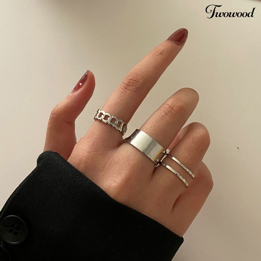 3pcs Cincin Jari Tengah Stackable Bahan Alloy Untuk Wanita