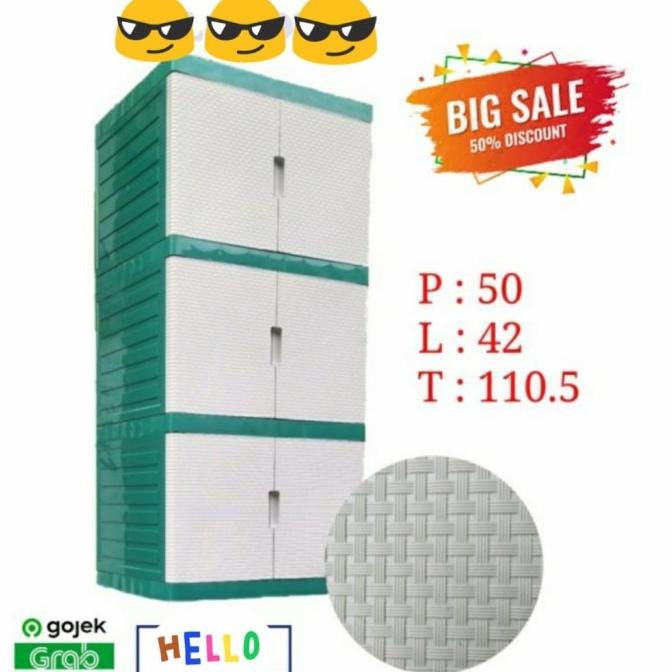 

Lemari plastik 3 susun ARTHA model rotan stock ready