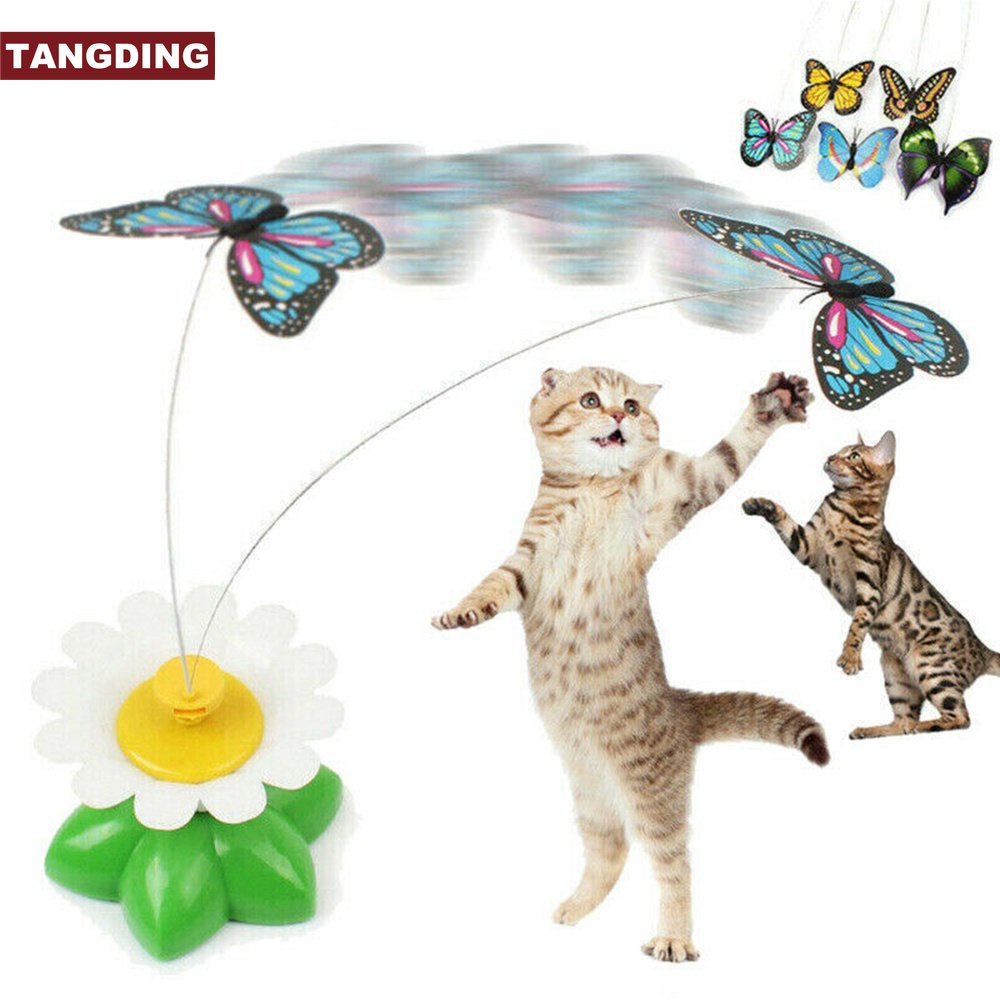 Mainan Interaktif Penggoda Kucing Elektrik Model Butterfly Flower