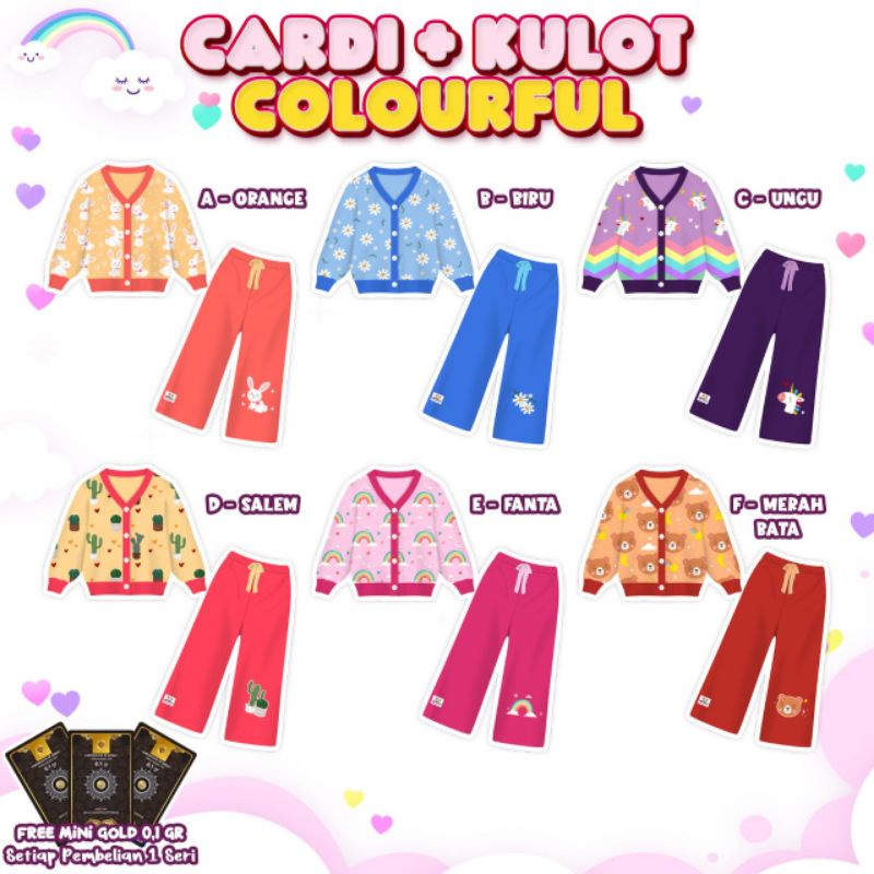 Ready siap kirim ‼️Oneset Cardi include Kulot Colourfull Lucu Motif Setelan Anak Perempuan Motif Lucu Uniqorn