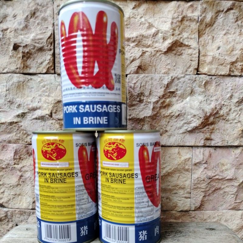 

GREAT WALL SOSIS BABI /PORK SAUSAGES IN BRINE ( NON HALAL) 454 GRAM