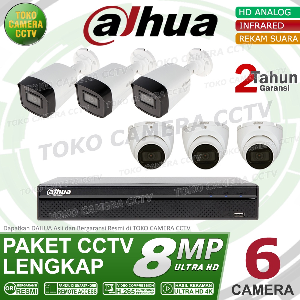 PAKET CCTV DAHUA 8MP AUDIO 8 CHANNEL 6 KAMERA