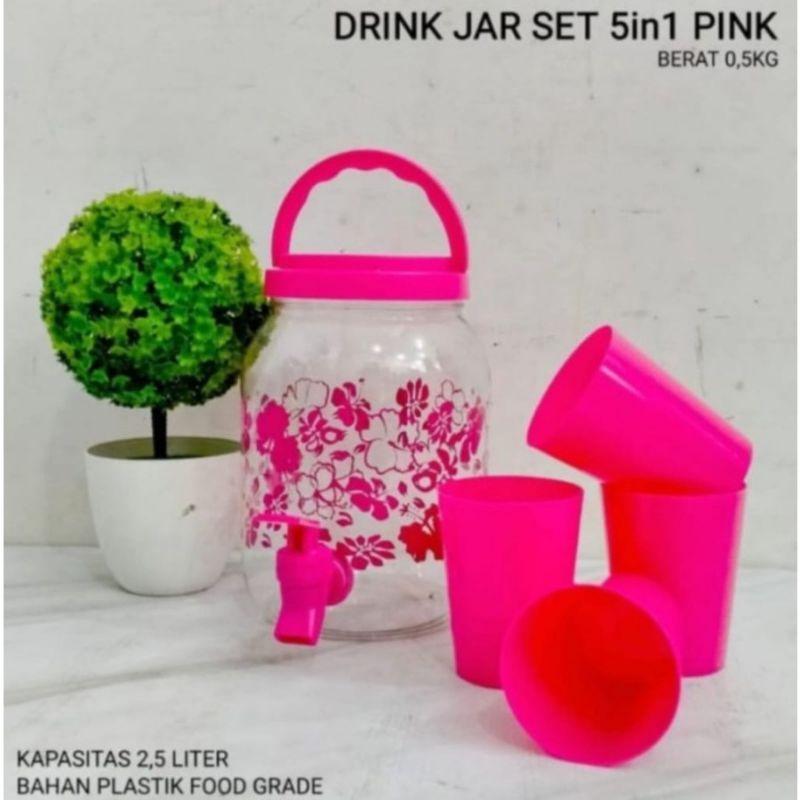 set jar + 4 gelas teko plastik dan gelas tempat air
