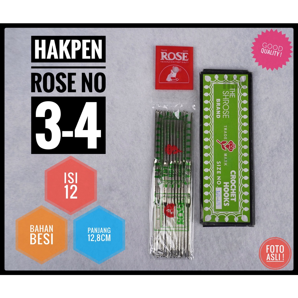 hakpen rajut atau jarum rajut rose no.3-4