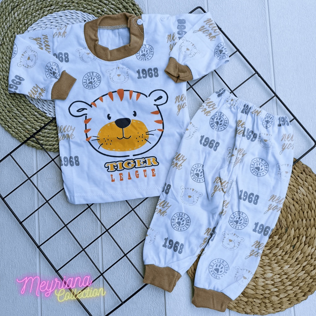 Setelan Piyama Panjang Oblong Baju Tidur Baju Anak Usia 3-12 Bulan Motif TIger Oblong Kancing Bahu