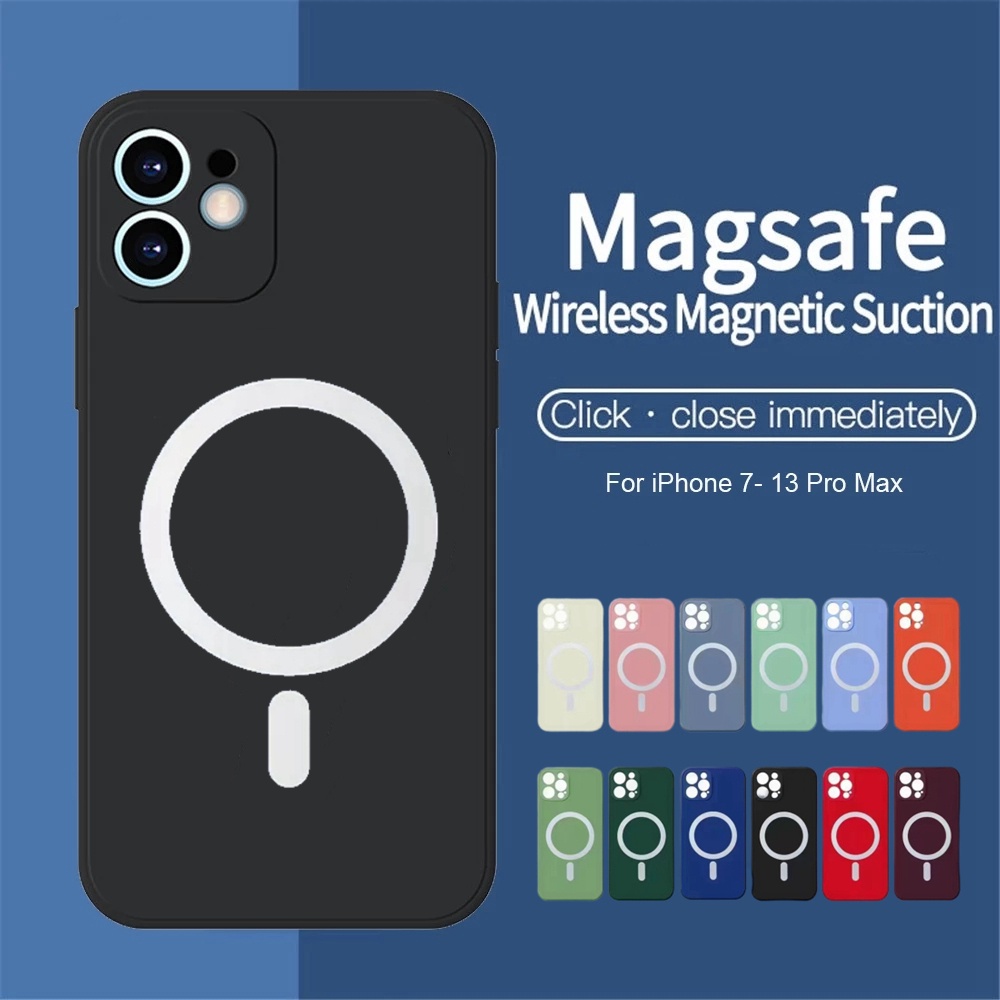 IPHONE Casing Magnetik Silikon Cair Untuk Iphone11 12 13 14 Pro MAX XS MAX XR X14 7+ 8plus soft case Wireless Charging Cover