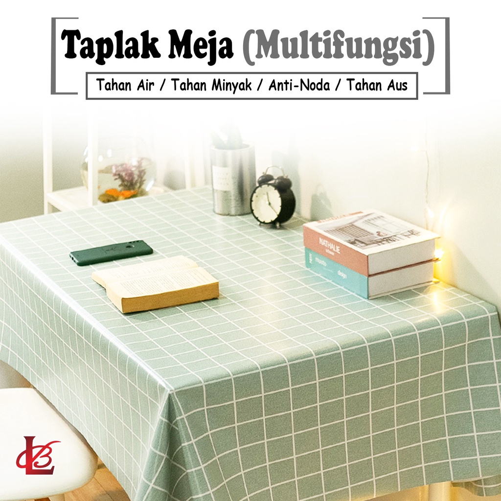 Taplak Meja Makan PEVA Premium Tebal Anti Air Minyak Size 137x100cm Motif Kotak-Kotak Minimalis Persegi Panjang High Quality Perlengkapan Dekorasi Rumah Tangga Import - D15-3C - Lucky Star