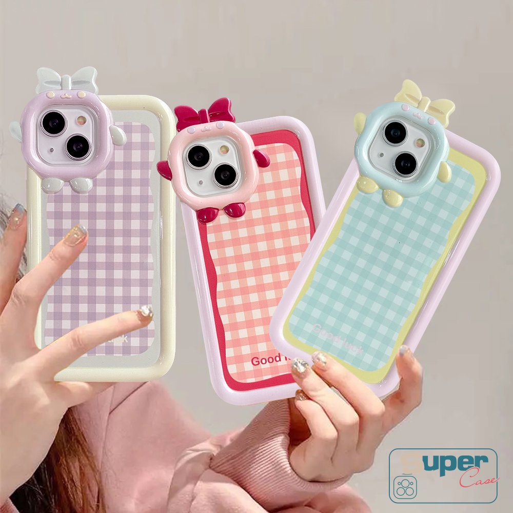 Case Samsung A04 A14 A23 A12 A13 A04s A32 A31 A53 A30s A11 A50 A50s A04E A03 A73 A51 A52 A02s A52s A22 A33 A53 A21s A71 Ins Colorful Lattice 3D Bow Monster Lensa Kartun Soft Cover