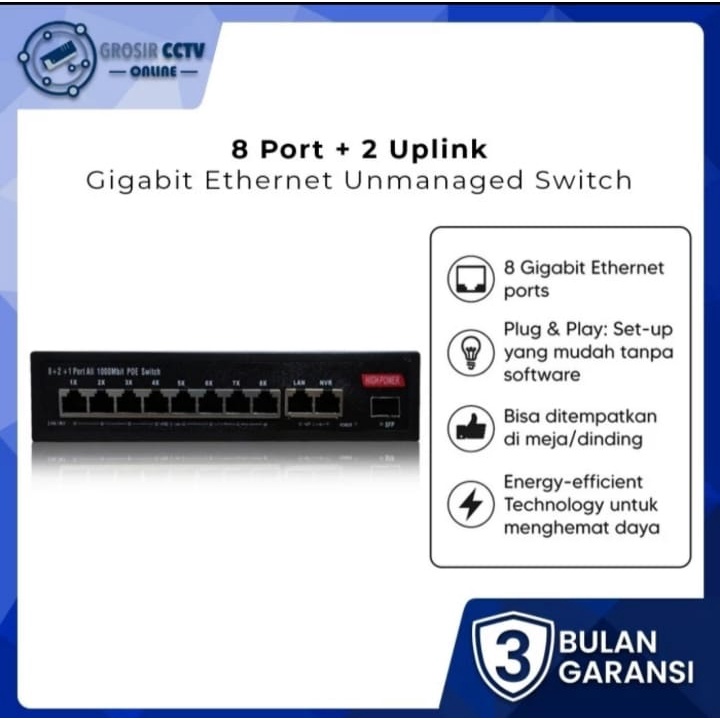 Swich POE Hub 8 Port+2 Uplink & SFP Gigabit