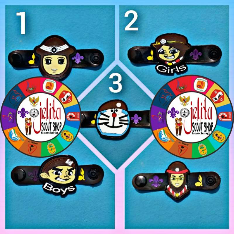 

Ring kacu pramuka / hasduk karet karakter laki laki perempuan doraemon.