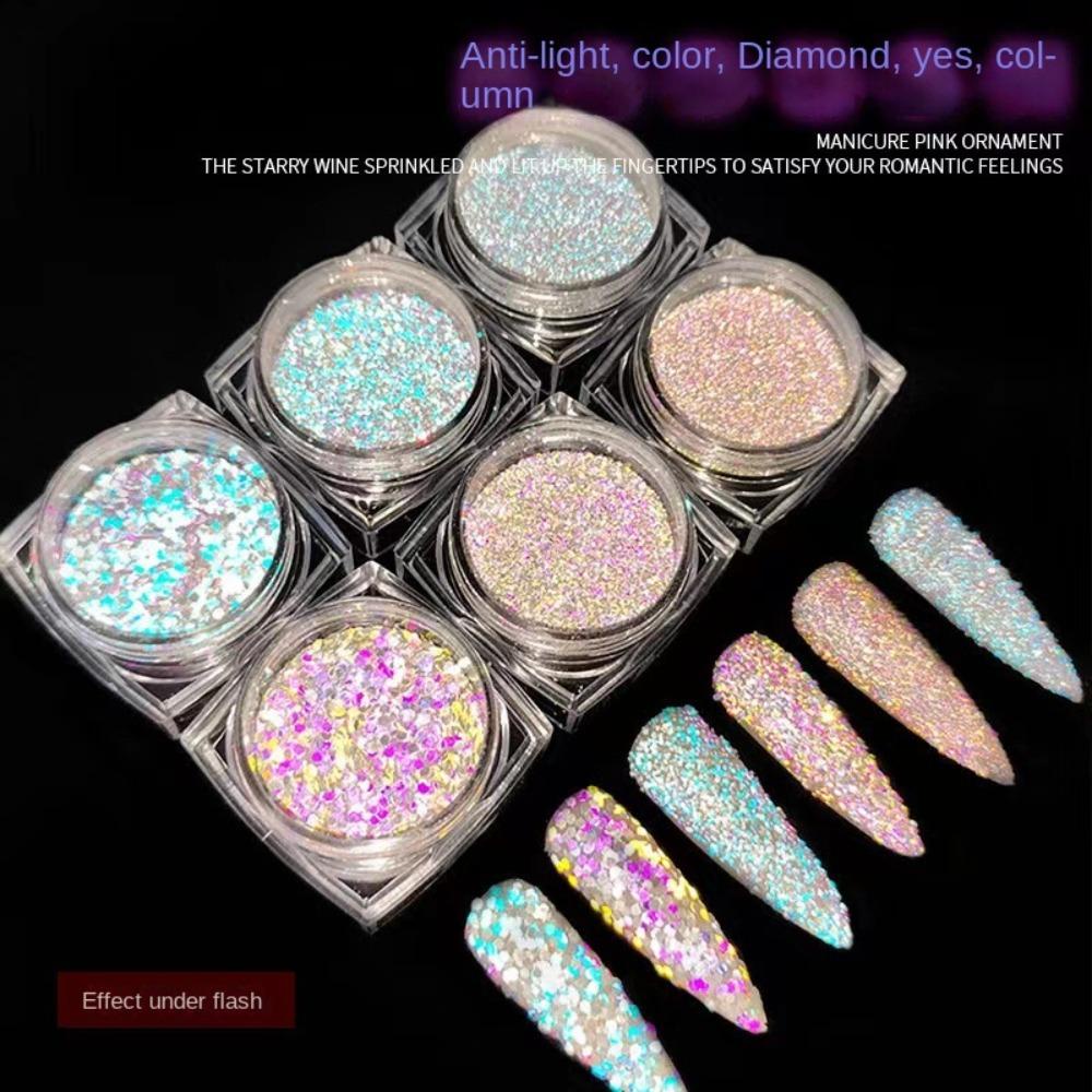 R-flower 6pcs/Set Nail Glitter New Charms Shiny Sandy Nail Art Flakes