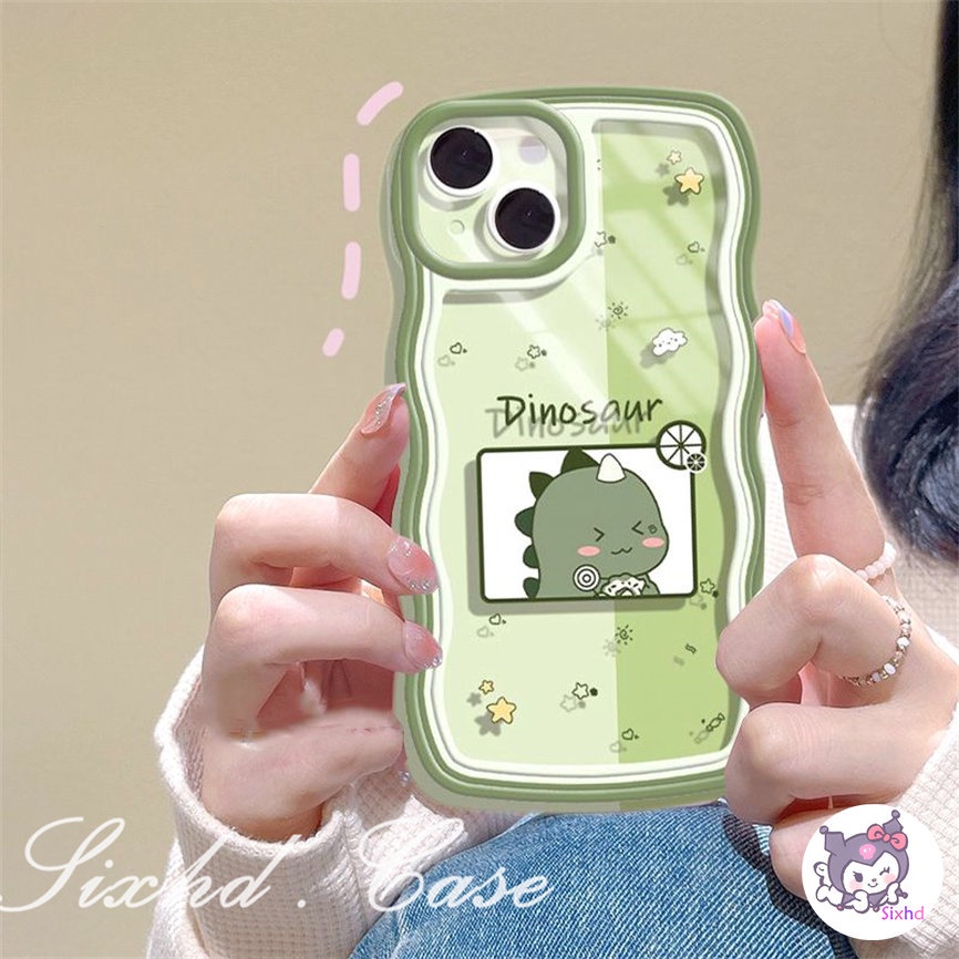 OPPO A57 A76 A96 A16k A15 A16 A74 A55 A54 A53 A33 A32 A31 A9 A5 A5s Reno 8T 8Z 7Z 6Z 5Z 5 A95 A94 A93 A92 A77 A77s A52 F11 F9 Cartoon Dinosaur Transparent Wave Edge Phone Case Soft Cover