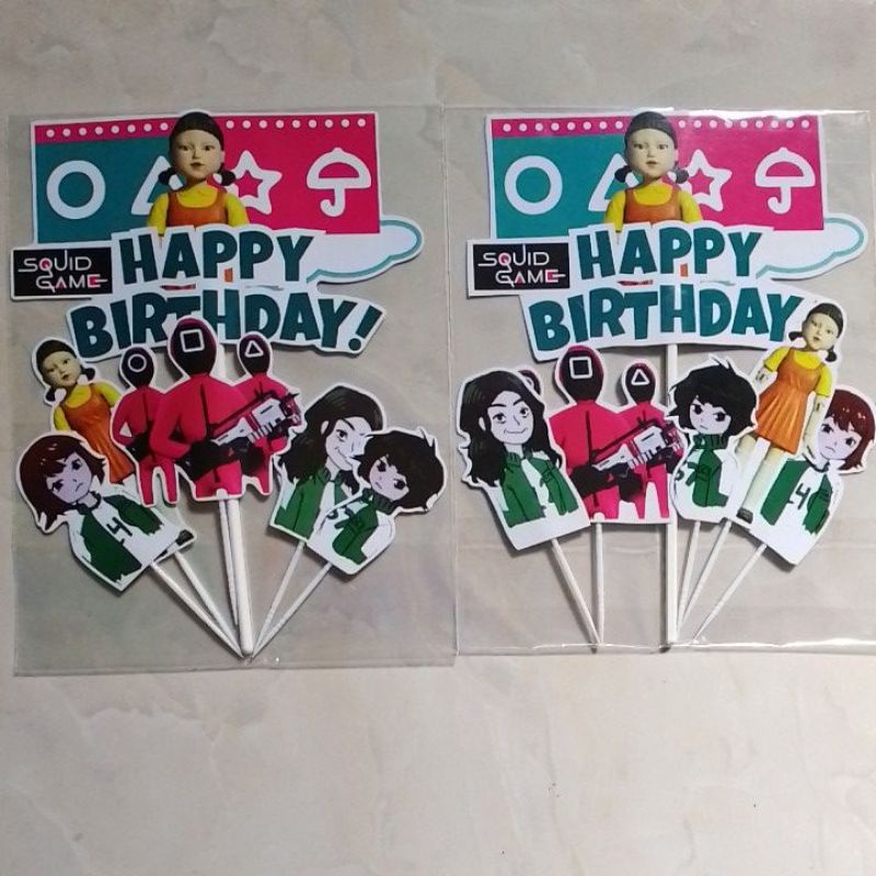 Topper ulang tahun/hiasan kue tart SQUID GAME