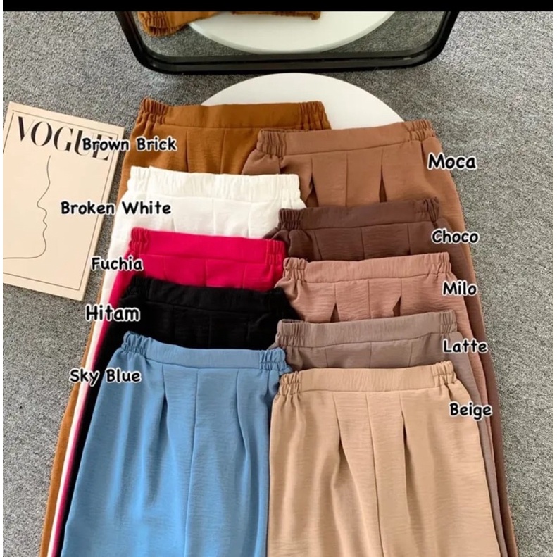 Mischa Kulot Crincle Highwaist Celana Wanita Kulot Pinggang Karet