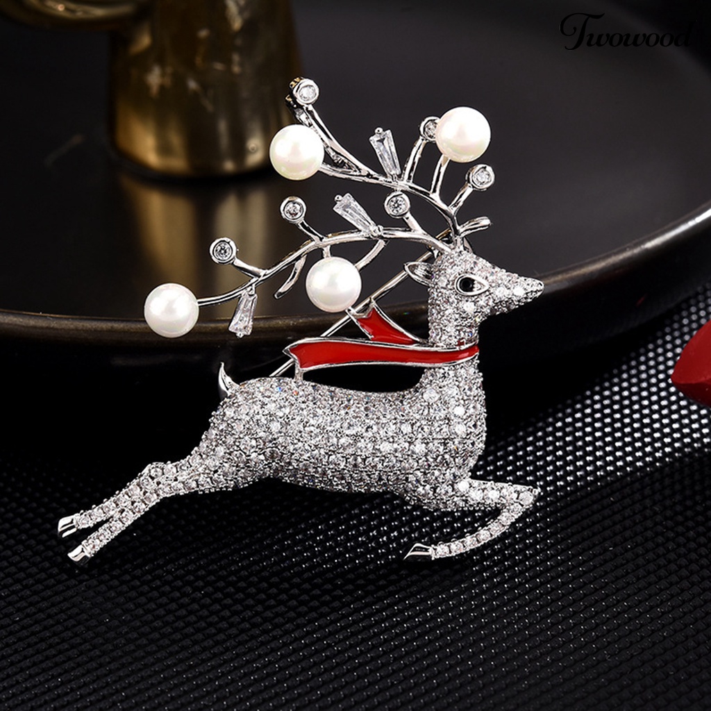 Bros Bentuk Rusa Aksen Mutiara Berlian Imitasi Untuk Aksesoris Pakaian Wanita