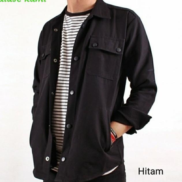 jaket semi parka pria kemeja semi parka jaket kanvas jaket casual - Hitam, Semi Parka M