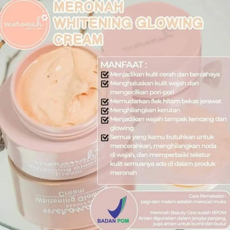 MERONAH GLOWING CREAM UNTUK FLEK HITAM DAN JERAWAT
