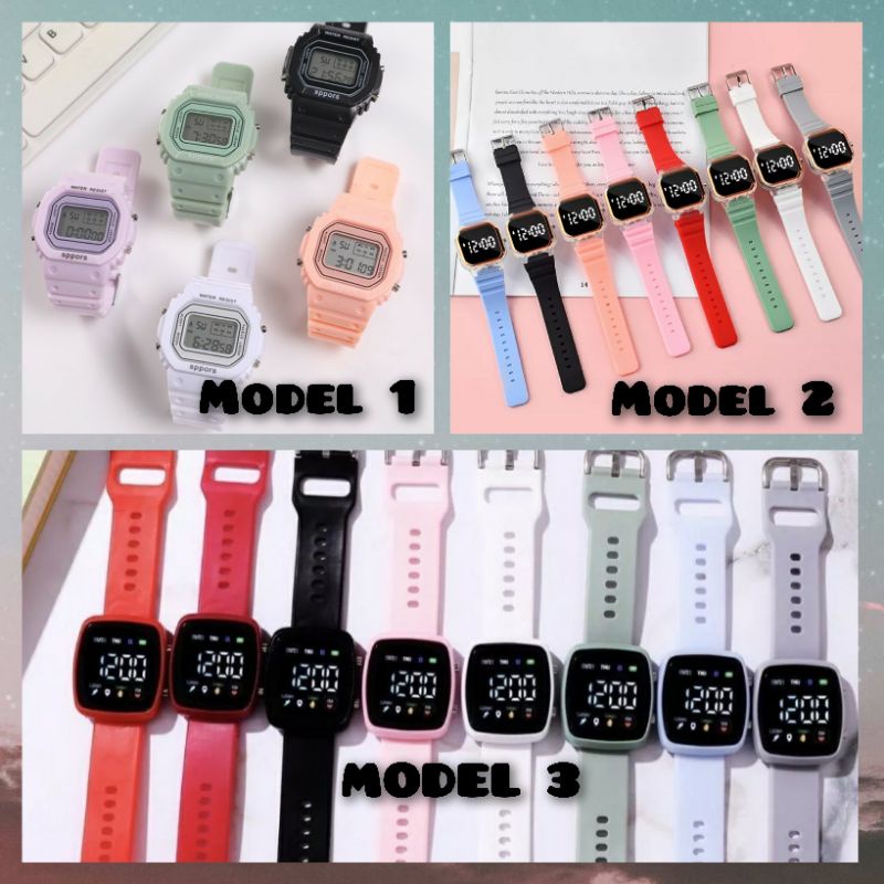 SALE Jam Tangan LED Warna Unisex Tali Rubber