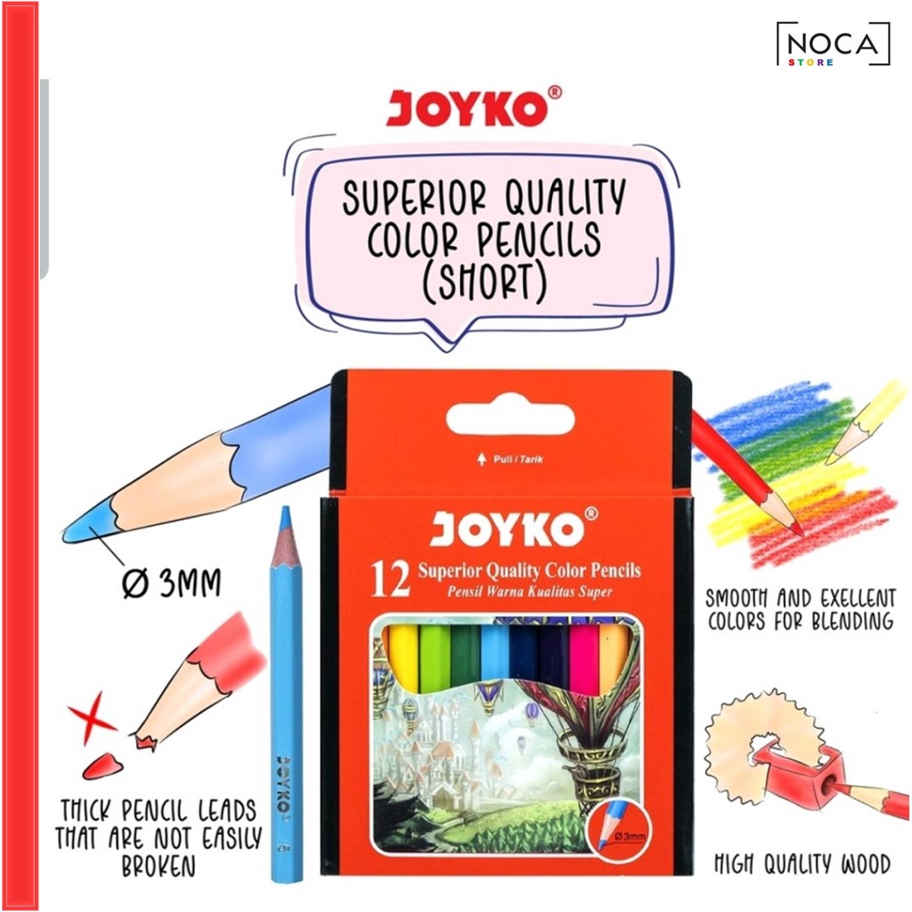 

Pensil Warna JOYKO Mini Pulas CP-102 Color Pencils PENDEK 12 Warna