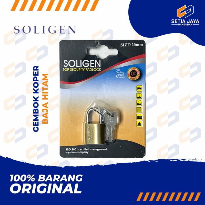 Gembok Koper / Loker / Luggage Padlock Soligen Baja Hitam 20mm / 25mm