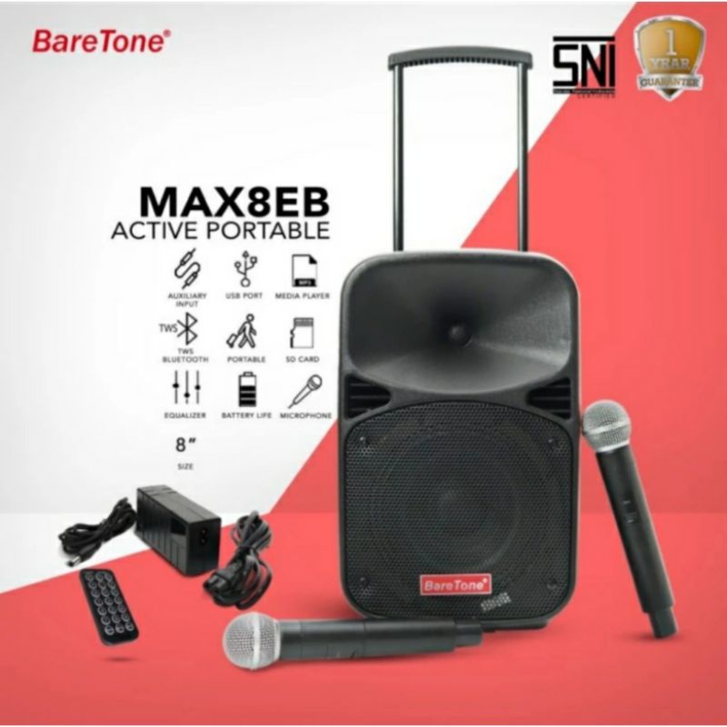 speaker karaoke original baretone max08eb usb bluetooth speaker portable 8 inch